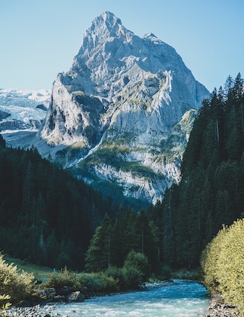 Majestic Swiss mountain peak with snow-capped summit